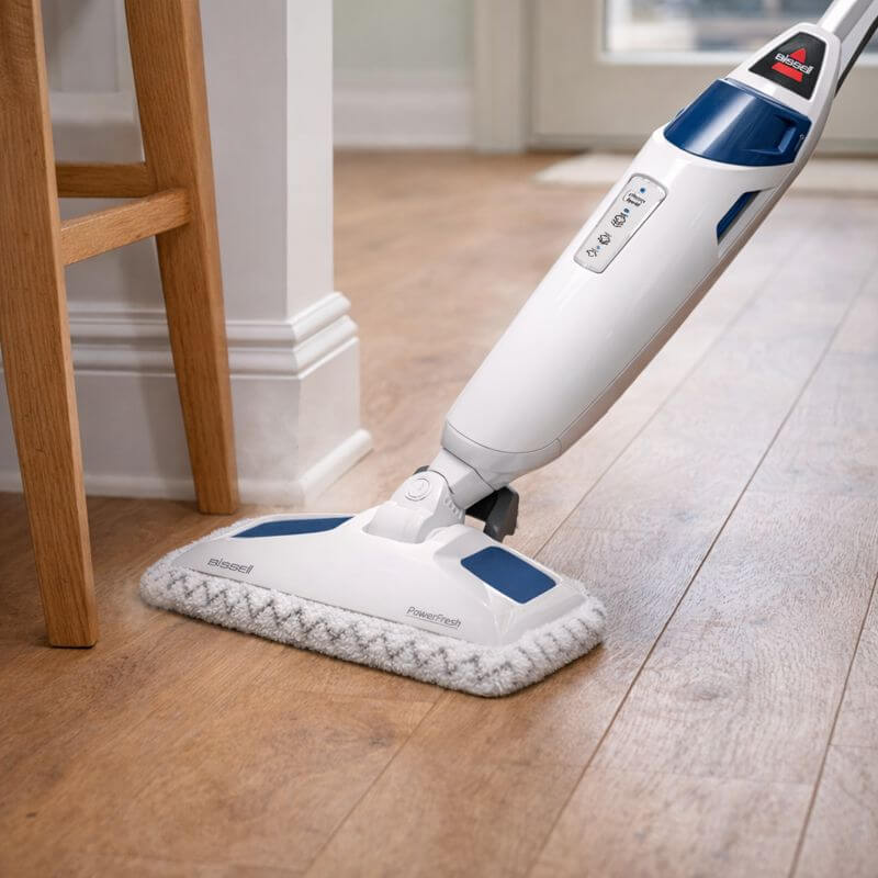 Lightweight BISSELL PowerFresh Steam Mop 1940 being pushed easily across hard floors
