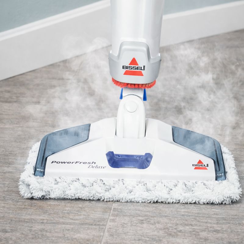 BISSELL PowerFresh Steam Mop using high-temperature steam to sanitize hard floors
