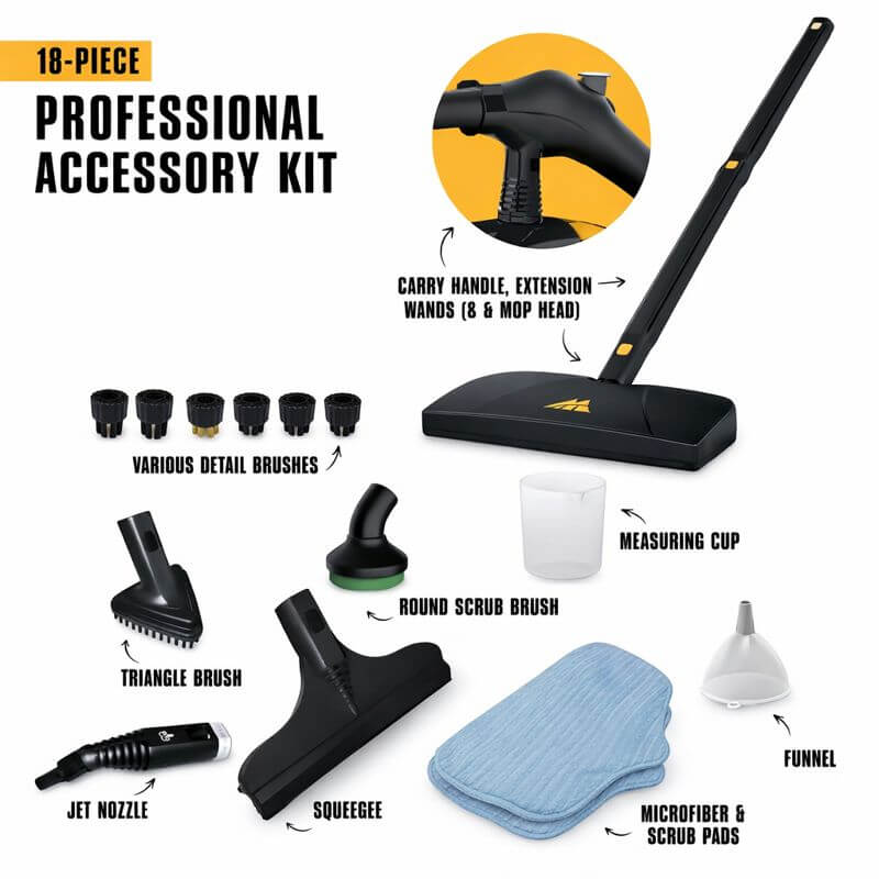 McCulloch MC1275 18-piece steam cleaner accessory kit.