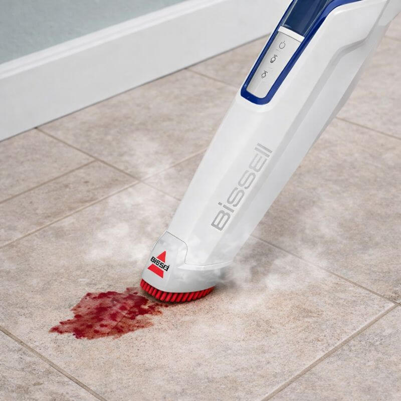 BISSELL PowerFresh Steam Mop scrubbing brushes removing sticky, dried-on floor messes