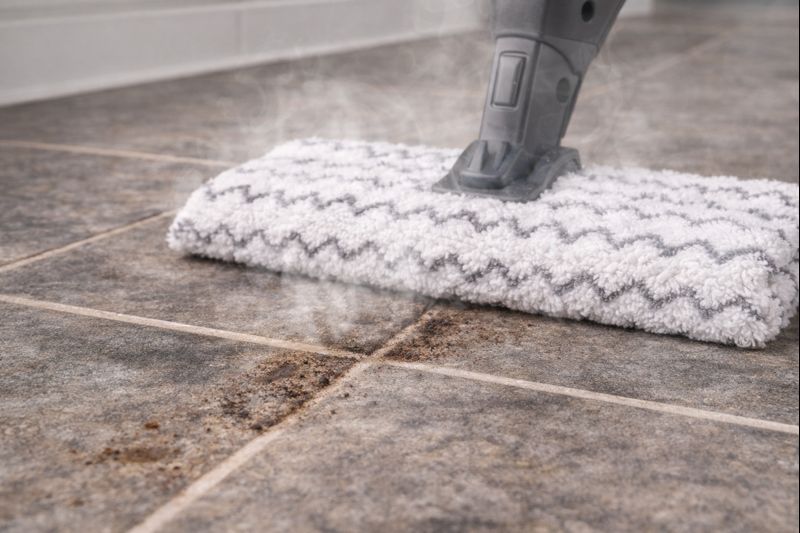 Steam mop cleaning grout lines