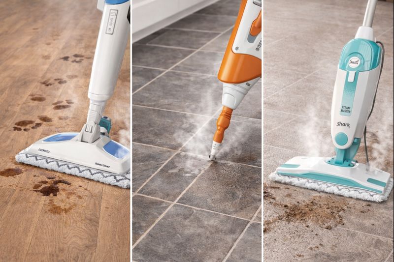 Steam mops in action across surfaces