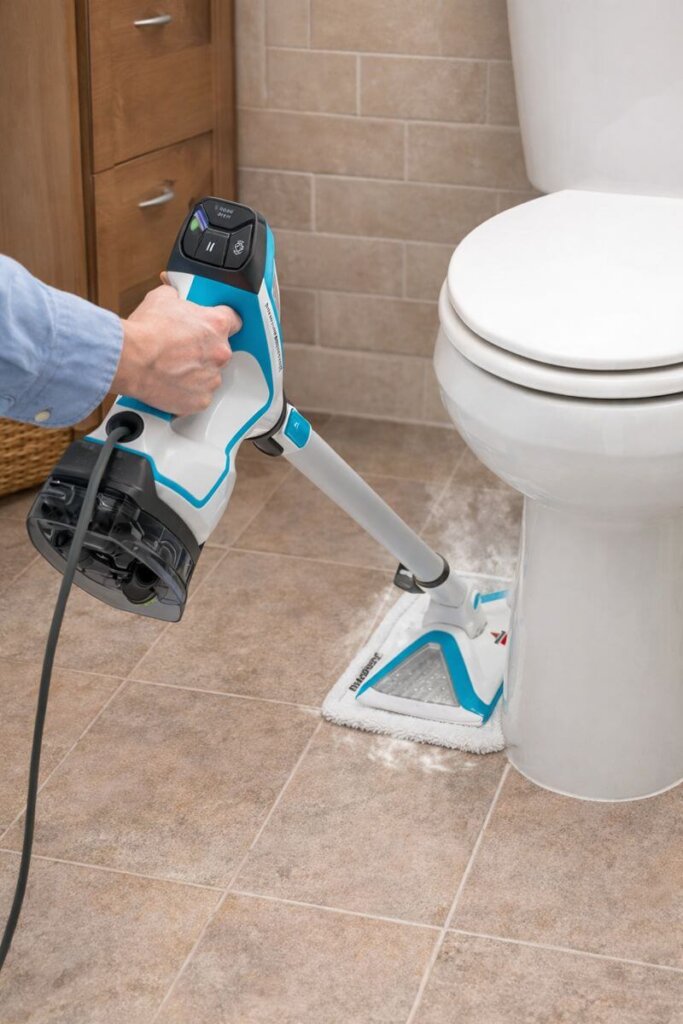 Bissell 2075A PowerFresh Slim steam mop cleaning around furniture