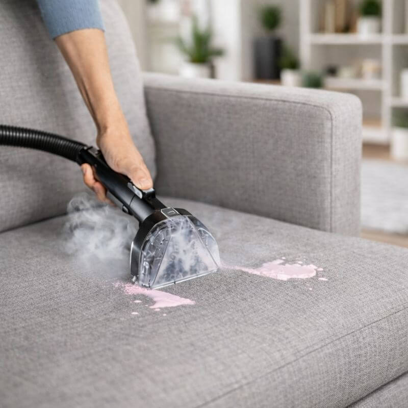 BISSELL Little Green HydroSteam carpet cleaner showing rapid drying performance on carpet