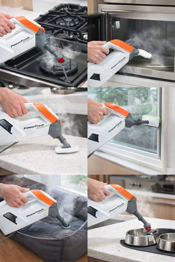 BISSELL PowerFresh Lift-Off Pet Steam Mop 1544A multi-surface steam cleaning stovetop, countertops, windows, and pet items