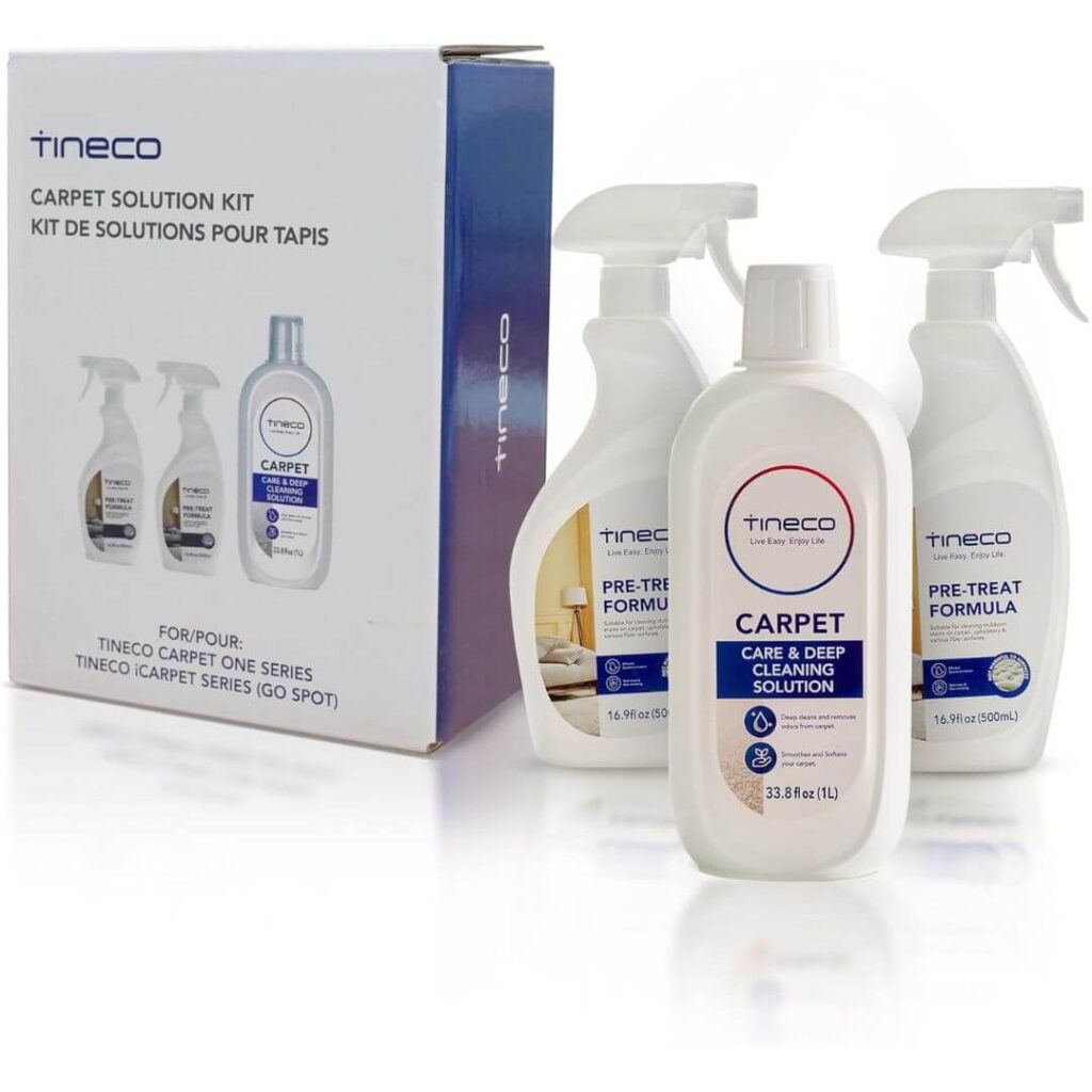 Pretreat formula and carpet cleaning solution bottles for loosening stains before deep carpet cleaning