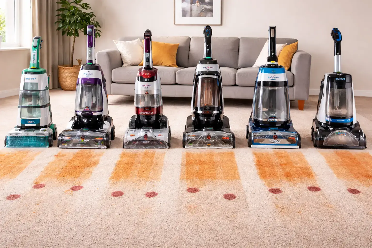 Best carpet cleaners tested side by side showing stain removal performance on carpet