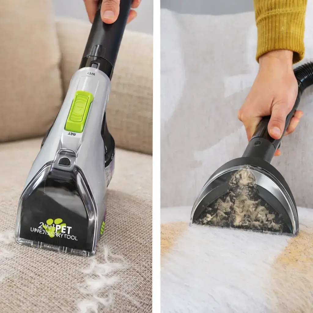 Bissell Revolution HydroSteam Pet 3432 cleaning carpets and handling different mess types.