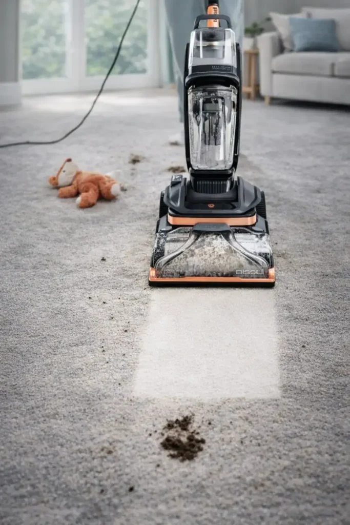 Bissell Revolution HydroSteam Pet 3432 rigorously tested on real pet messes for deep carpet cleaning performance