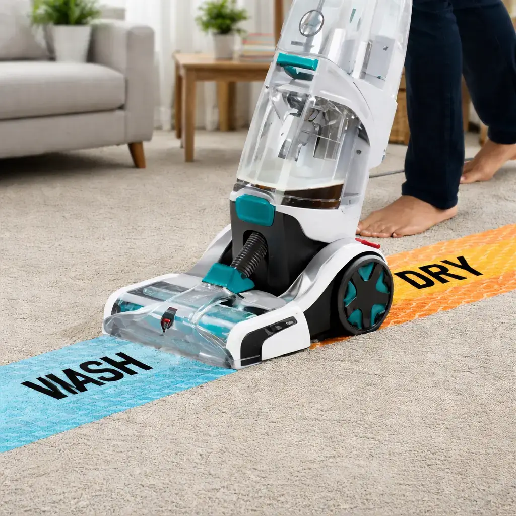 Motion-sensing wash and dry technology cleaning carpet