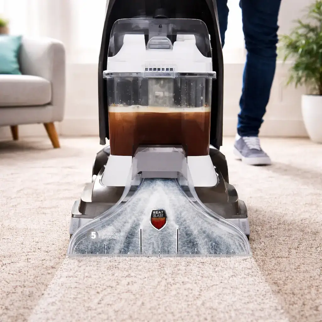 Carpet cleaner with a large water tank allowing longer cleaning with fewer refills