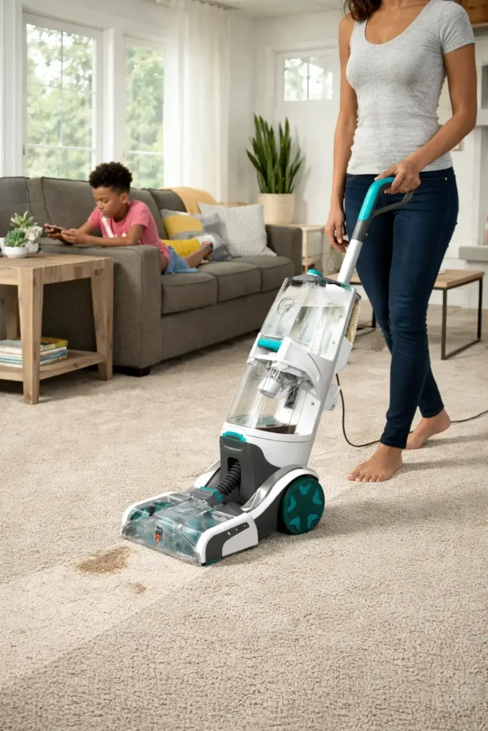 Carpet cleaning test showing dirt removal results