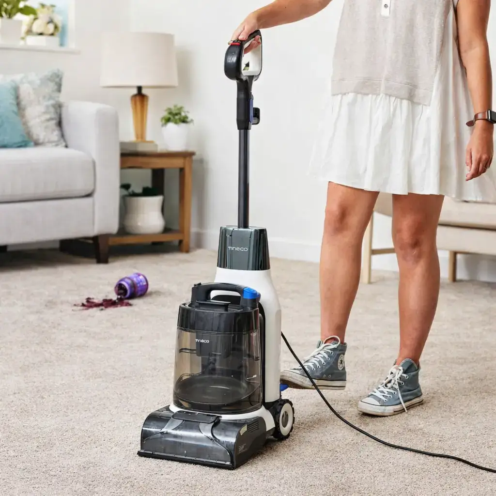 Steam carpet cleaner using hot steam to remove deep, set-in carpet stains