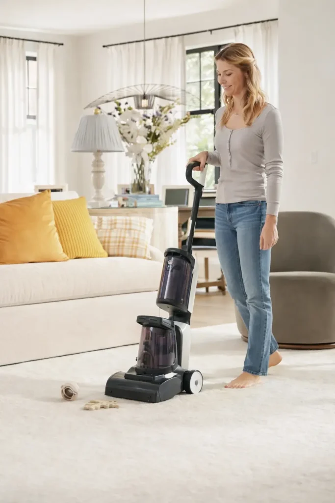 Tineco Carpet One Cruiser cleaning carpet with automatic dirt-sensing adjustment
