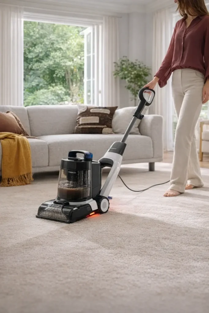 Smart sensor display showing real-time dirt detection during carpet cleaning